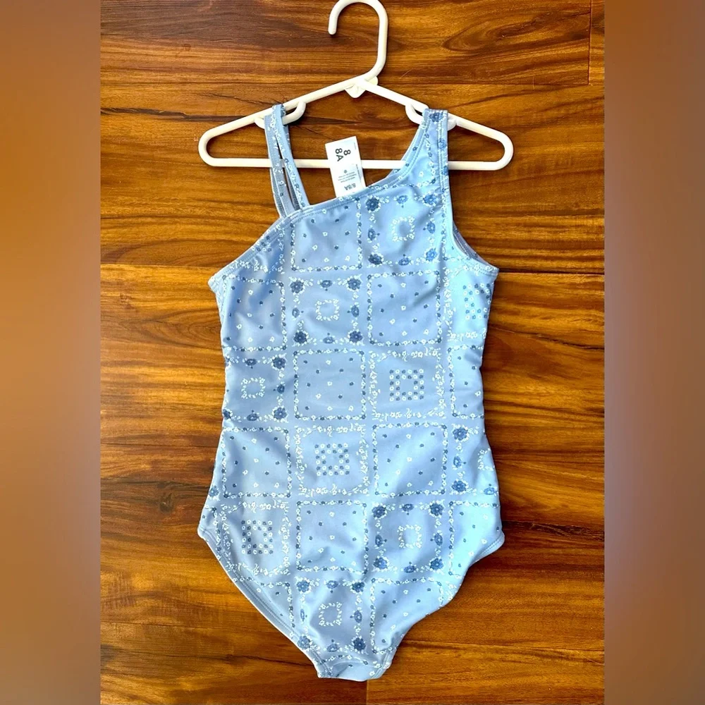Light Blue cottage-core girls size 8 one-piece swimsuit